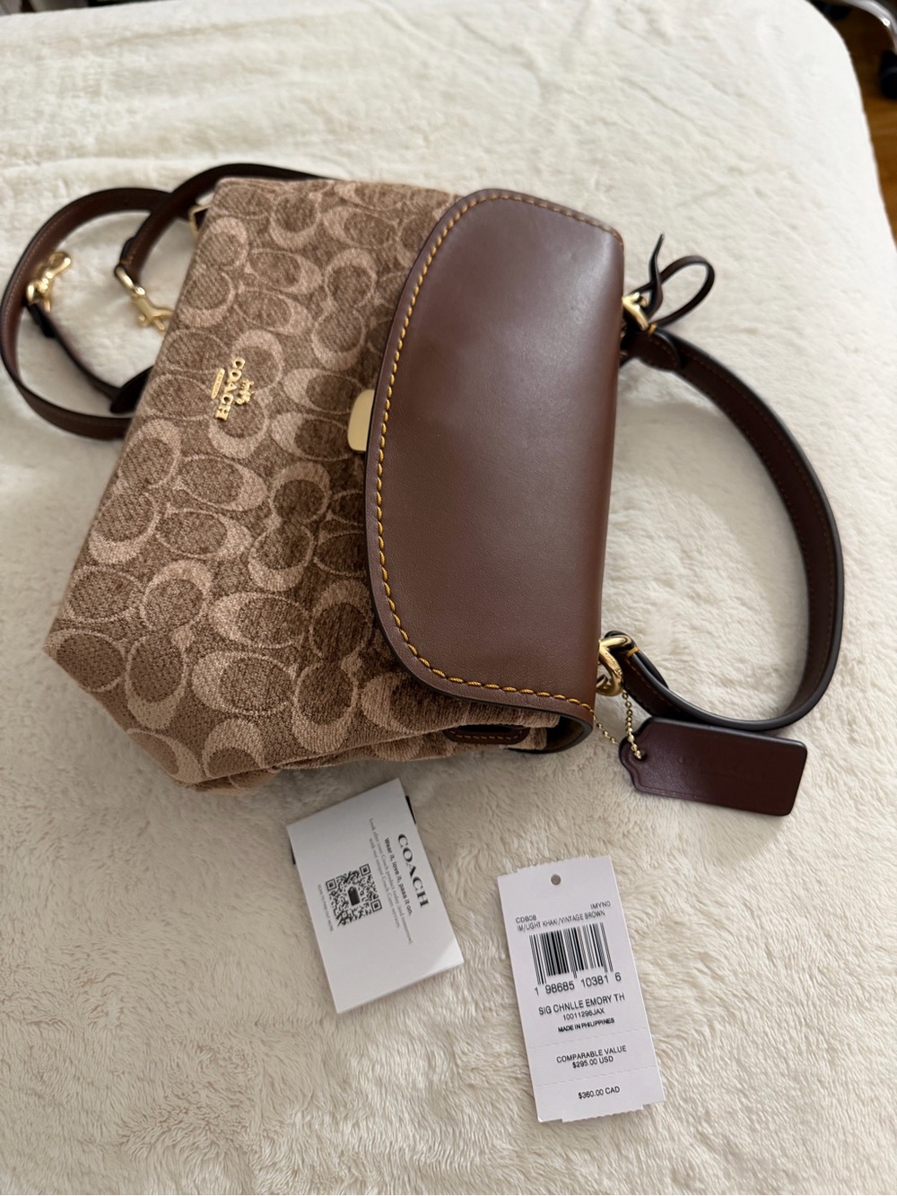 Coach Brown Signature Canvas Crossbody with Leather Flap